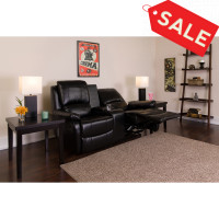 Flash Furniture BT-70295-2-BK-GG Black Leather Pillowtop 2-Seat Home Theater Recliner with Storage Console